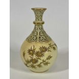 ROYAL WORCESTER RETICULATED & BLUSH DECORATED NARROW NECKED VASE - No 205/5088, 15cms tall