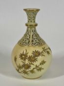 ROYAL WORCESTER RETICULATED & BLUSH DECORATED NARROW NECKED VASE - No 205/5088, 15cms tall