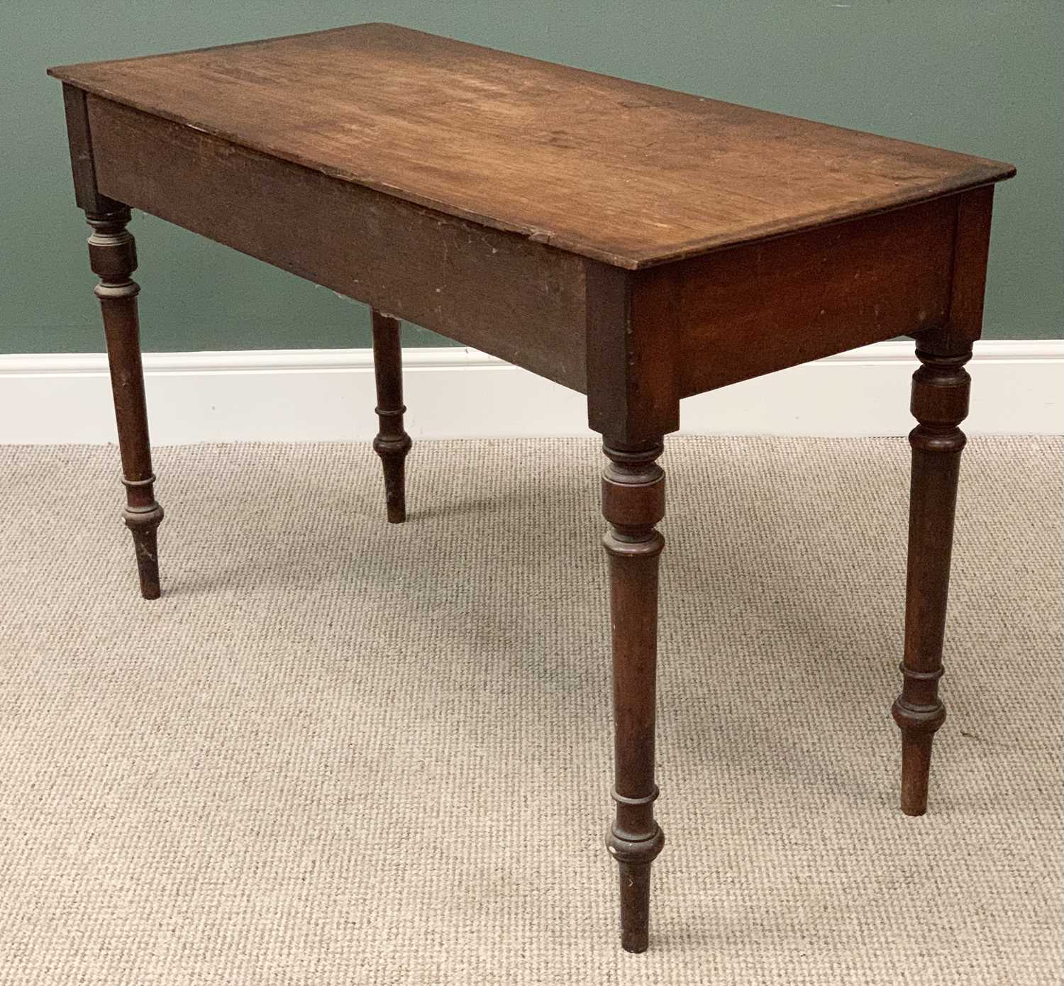 VICTORIAN MAHOGANY WRITING TABLE with two drawers, on turned supports, 78cms H, 120cms W, 55cms D - Image 3 of 3