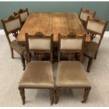 ANTIQUE OAK EXTENDING DINING TABLE on bulbous, turned and block supports, 76cms H, 254cms W,