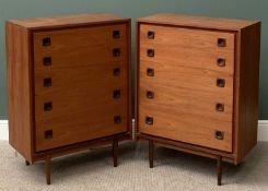 PAIR OF FIVE DRAWER CHESTS - mid Century teak type, 106cms H, 77cms W, 43cms D