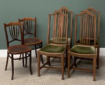 VINTAGE CHAIRS comprising a pair of bentwood style chairs and four slatback dining chairs