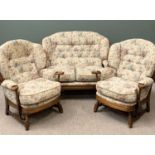 ERCOL TYPE COTTAGE THREE PIECE SUITE comprising sofa, 103cms H, 129cms W, 53cms D and a pair of