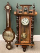 VIENNA WALL CLOCK, 98cms H, 36cms W and a rosewood barometer by Griffiths & Son, Denbigh, 96cms H,