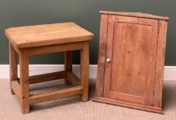 VINTAGE PINE OBLONG TOPPED SIDE TABLE, 69cms H, 76cms W, 50cms D and a pine single door corner