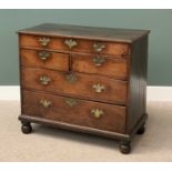 GEORGIAN OAK CHEST of one long over two short over two long drawers, on bun feet, 94cms H, 105cms W,