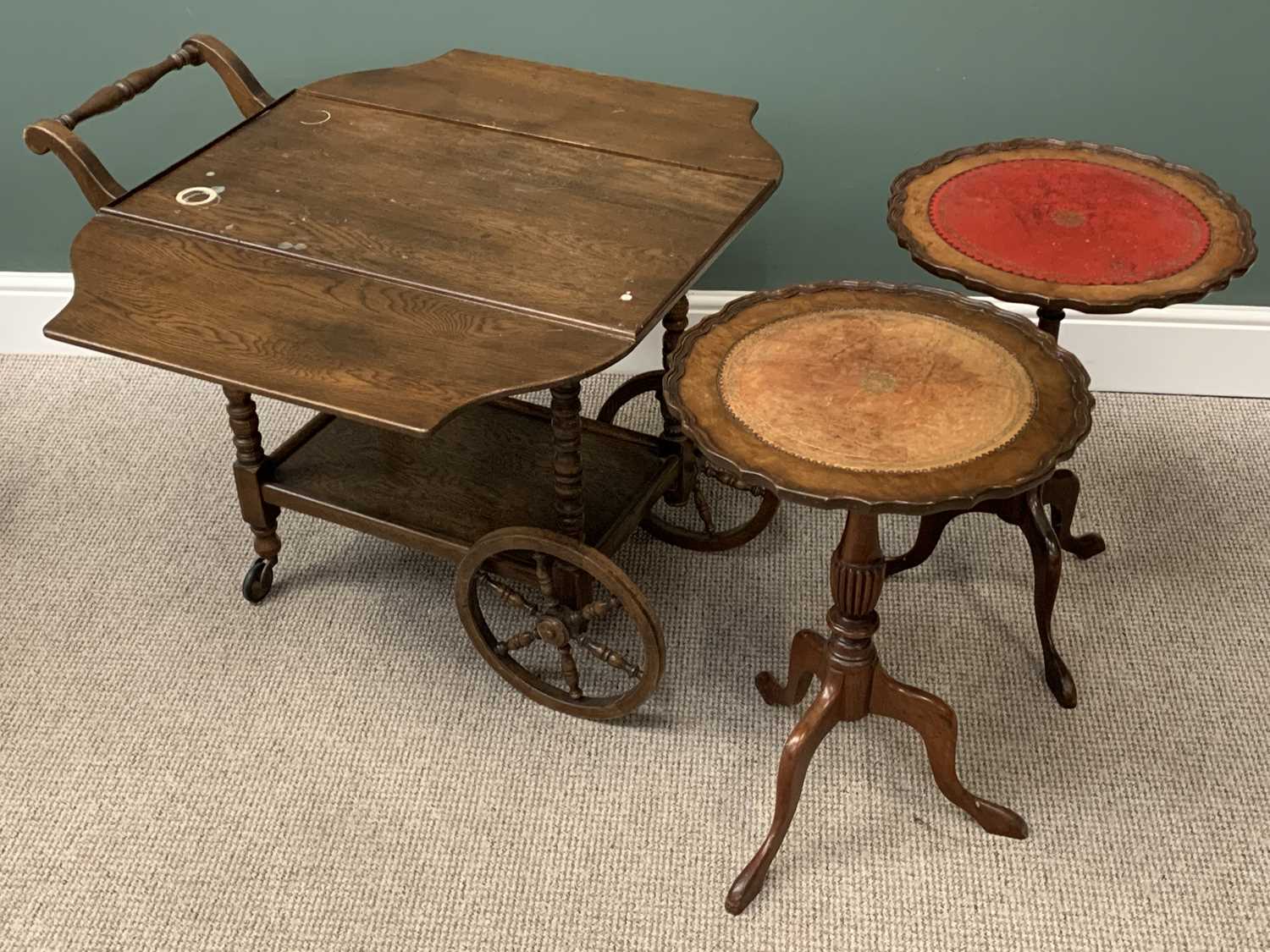 FURNITURE ASSORTMENT (4) to include two tooled leather effect topped wine tables, a narrow washstand - Image 3 of 3