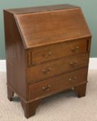 VICTORIAN MAHOGANY INLAID BUREAU having three drawers, on bracket feet, 97cms H, 76cms W, 43cms D