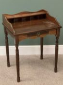 REPRODUCTION MAHOGANY NARROW KNEEHOLE DESK with single drawer, 81cms H, 66cms W, 50cms D