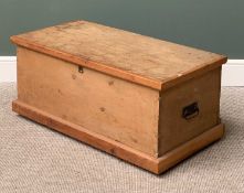 VINTAGE PINE BLANKET BOX with iron carry handles and interior slide tray, 45cms H, 101cms W, 52cms