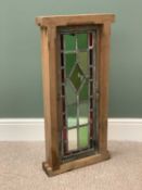 STAINED & LEADED GLASS PANEL in a wooden frame, 85cms H, 41cms W, 10cms D