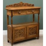 CIRCA 1900 OAK DUMB WAITER with carved lion mask detail, 124cms H, 108cms W, 38cms D