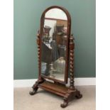 VICTORIAN MAHOGANY CHEVAL MIRROR, an excellent example, on twist and scrolled supports, the mirror