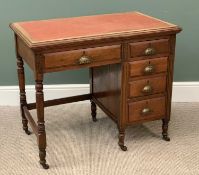 EDWARDIAN MAHOGANY KNEEHOLE DESK with single pedestal and vinyl tooled top, 78cms H, 92cms W,