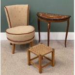 FURNITURE ASSORTMENT (3) - Italian style half moon table, string topped stool and an upholstered tub