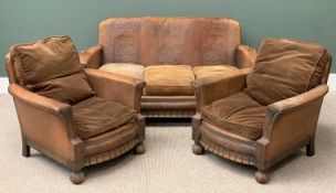 VINTAGE CLUB TYPE THREE PIECE SUITE comprising three seater sofa, 76cms H, 152cms W, 65cms D and two