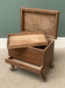 CAMPHORWOOD CHEST with inner tray, base drawer and on cabriole supports, 42cms H, 46cms W, 31cms D