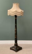 CHINOISSERIE EFFECT EASTERN STANDARD LAMP on a square base, with shade, 190cms H, 37cms W, 37cms