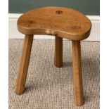 ROBERT "MOUSEMAN" THOMPSON (KILBURN) MILKING TYPE STOOL, light oak, kidney shaped, three legged with