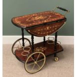 ITALIAN STYLE INLAID DRINKS TROLLEY in high gloss veneer with gallery and drop leaf top, 70cms H,