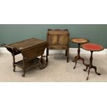 FURNITURE ASSORTMENT (4) to include two tooled leather effect topped wine tables, a narrow washstand