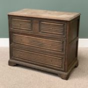 19th CENTURY OAK CHEST of two short over two long drawers horizontal carved linenfold detail, on