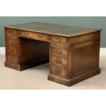 SUBSTANTIAL REPRODUCTION MAHOGANY DESK with tooled leather effect top, twin pedestals with sliders