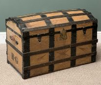 VINTAGE PINE DOME TOPPED TRUNK, banding throughout and initials "H G", 60cms H, 93cms W, 52cms D