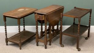 OAK BARLEY TWIST TWO TIER OBLONG TABLE, 70cms H, 68cms W, 46cms D, a similar style and size tea