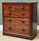 VICTORIAN MAHOGANY CHEST of two short over three long drawers with turned wooden knobs 105cms H,