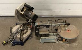 POWER TOOLS - Ferm FK2-250 mitre chop saw and a Delta variable speed 16ins scroll saw, E/T