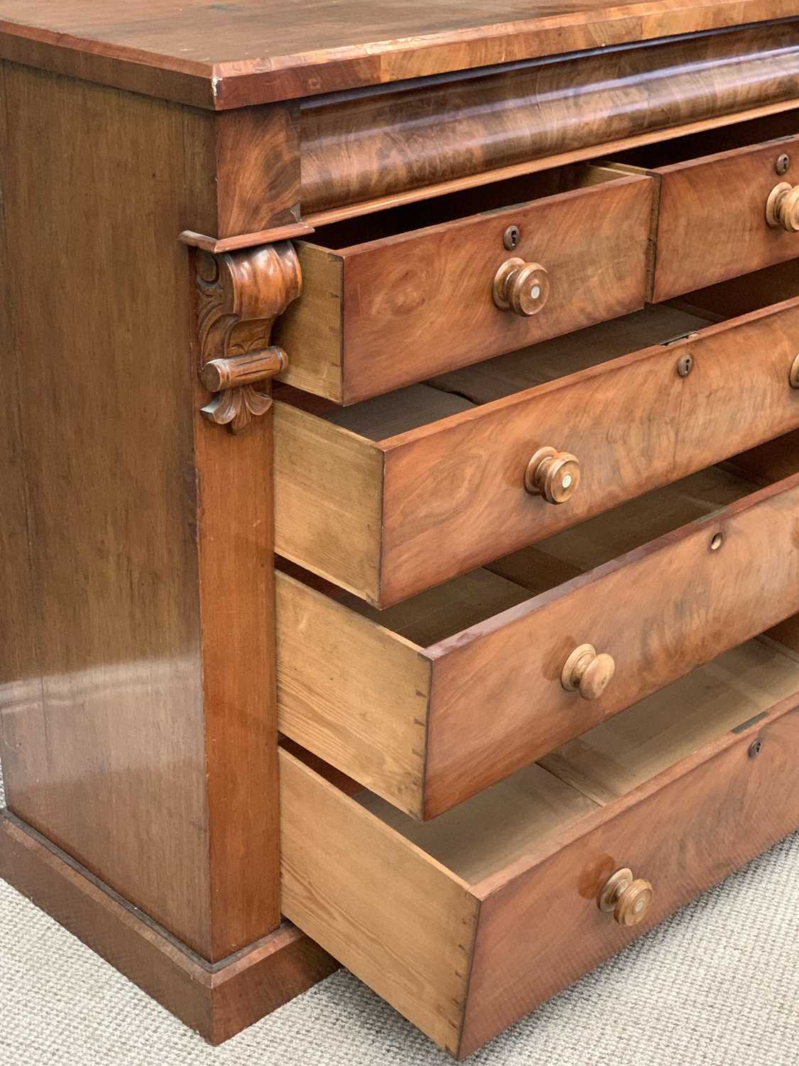 VICTORIAN MAHOGANY CHEST of two over three drawers and upper section drawer, with turned knobs, - Image 4 of 4