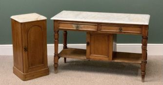 MARBLE TOPPED PINE WASHSTAND, 71cms H, 112cms W, 46cms D and a similar style pot cupboard