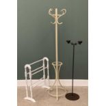 METALWARE - bentwood style coatstand, 183cms H, candleholder, 122cms H and a painted wooden towel
