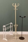 METALWARE - bentwood style coatstand, 183cms H, candleholder, 122cms H and a painted wooden towel