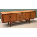 G-PLAN LONG SIDEBOARD, mid Century teak type, having four cupboard doors and four central drawers,