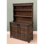 PRIORY TYPE DRESSER having a three shelf rack and two drawer/two door base, 186cms H, 121cms W,