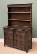 PRIORY TYPE DRESSER having a three shelf rack and two drawer/two door base, 186cms H, 121cms W,