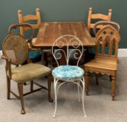 FURNITURE ASSORTMENT to include pine dining table, 73cms H, 157cms W, 81cms D and seven assorted