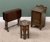 VINTAGE FURNITURE ASSORTMENT to include antique oak coal purdonium, 67cms H, 36ms W, 36cms D,