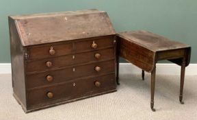 GEORGIAN MAHOGANY BUREAU having two short over three long drawers, 98cms H, 115cms W, 52cms D and