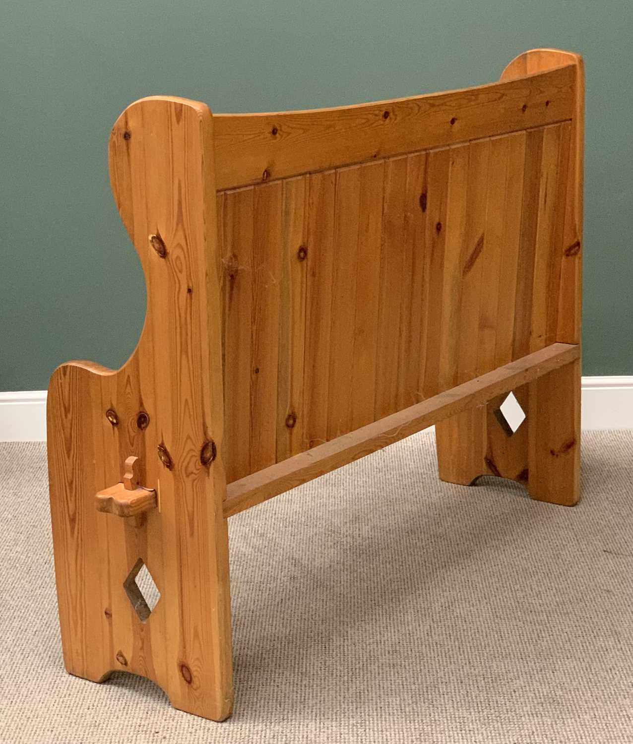 MODERN PINE HIGHBACK KITCHEN BENCH, peg-jointed, 122cms H, 168cms W, 46cms D - Image 3 of 3