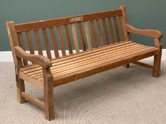 WOODEN SLATTED GARDEN BENCH, 86cms H, 177cms W, 67cms D