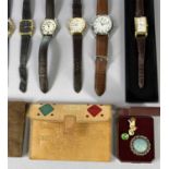 LADY'S & GENT'S QUARTZ WRISTWATCHES (9), leather wallets, Red Point carved Briar tobacco pipe, ETC