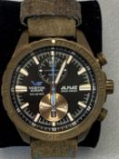 VOSTOK EUROPE ALMAZ SPACE STATION QUARTZ CHRONOGRAPH GENTLEMAN'S WRISTWATCH - in bronze with leather