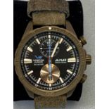 VOSTOK EUROPE ALMAZ SPACE STATION QUARTZ CHRONOGRAPH GENTLEMAN'S WRISTWATCH - in bronze with leather