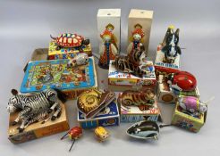 CLOCKWORK & FRICTION WIND TIN PLATE TOYS (14) - animals with various roll along and jumping actions,
