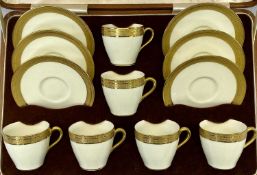 ROYAL DOULTON CASED ROYAL GOLD COFFEE CUPS & SAUCERS (6) - 37 x 24cms the case dimensions,