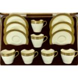 ROYAL DOULTON CASED ROYAL GOLD COFFEE CUPS & SAUCERS (6) - 37 x 24cms the case dimensions,