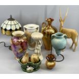 MIXED CERAMICS & COLLECTABLES GROUP - an Oldcourt lustre vase, 26cms H, Tiffany style table lamp,